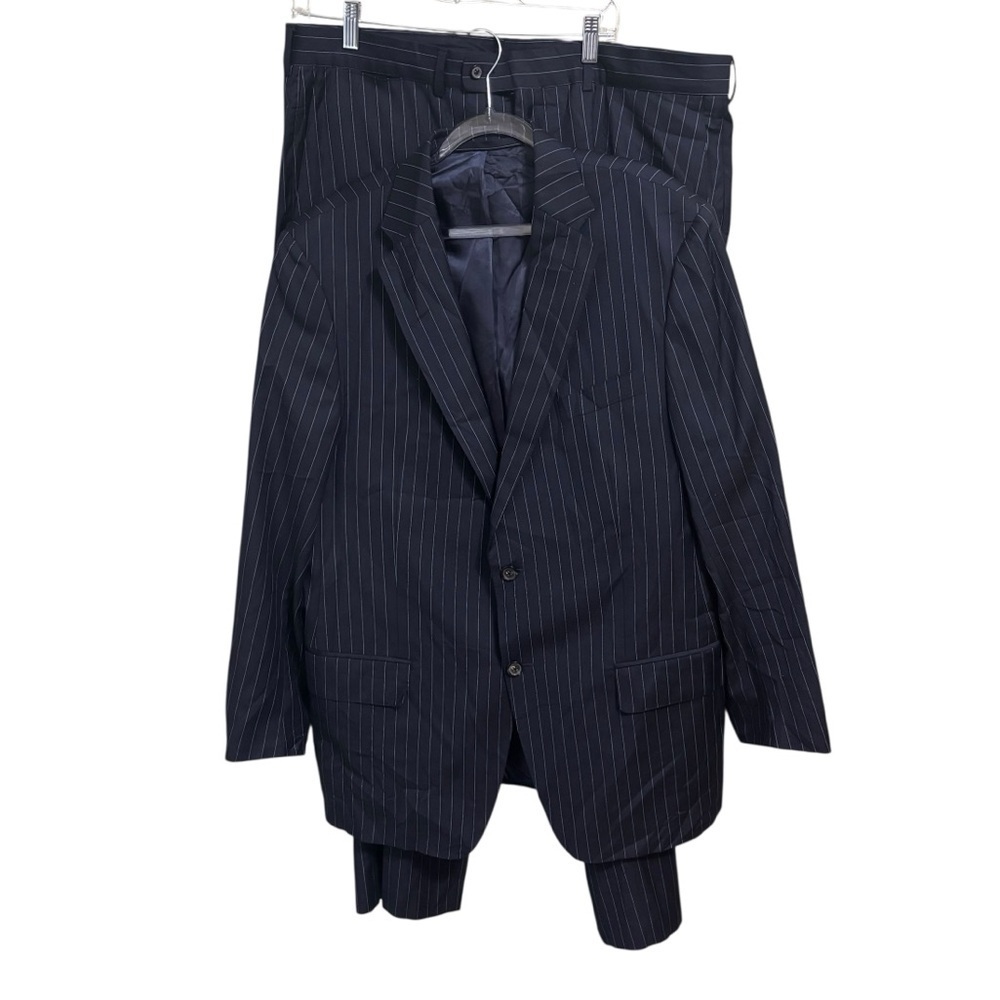 Faconnable Guabello Super 130 Navy Pinstriped Two Button Suit 56R